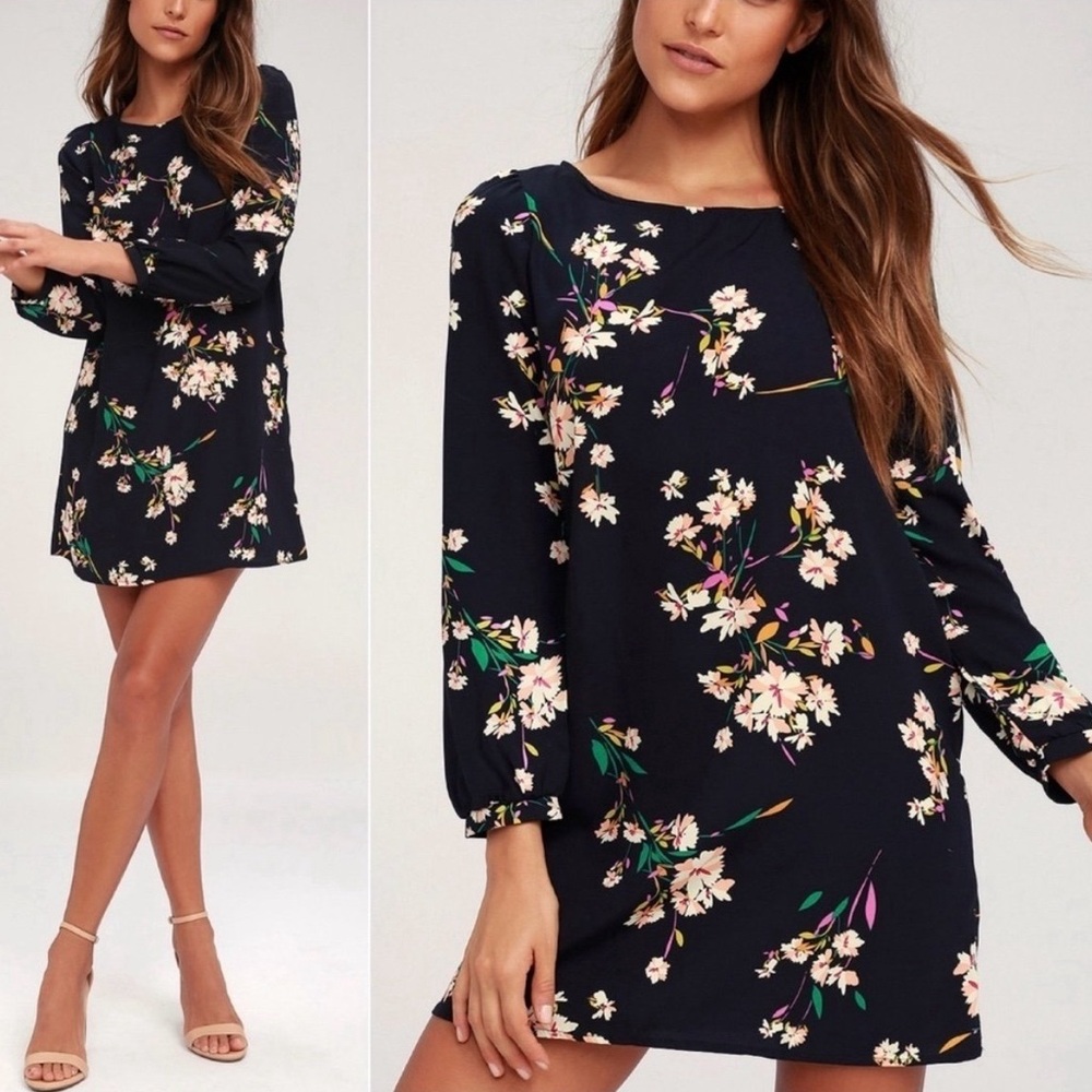 Herbaceous Babe Navy Floral Print Shift Dress
